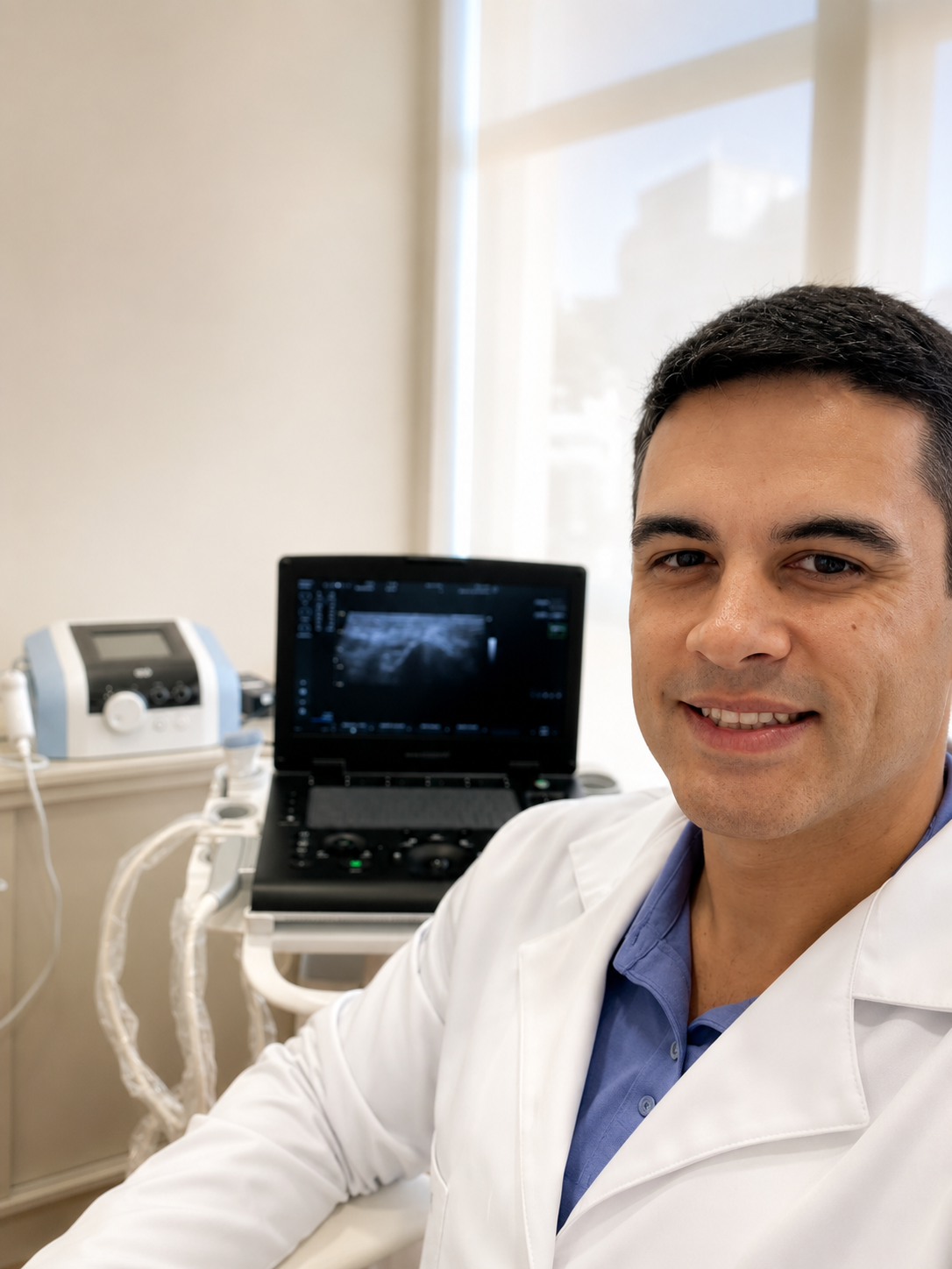 Dr Rafael Veras realizando procedimento guiado por ultrassom